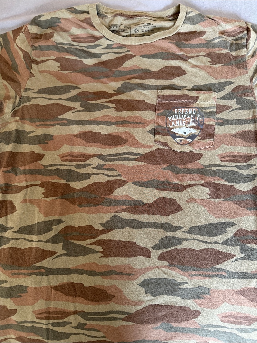 Patagonia Men's Camo Pocket Tee in Tan, Brown, Green